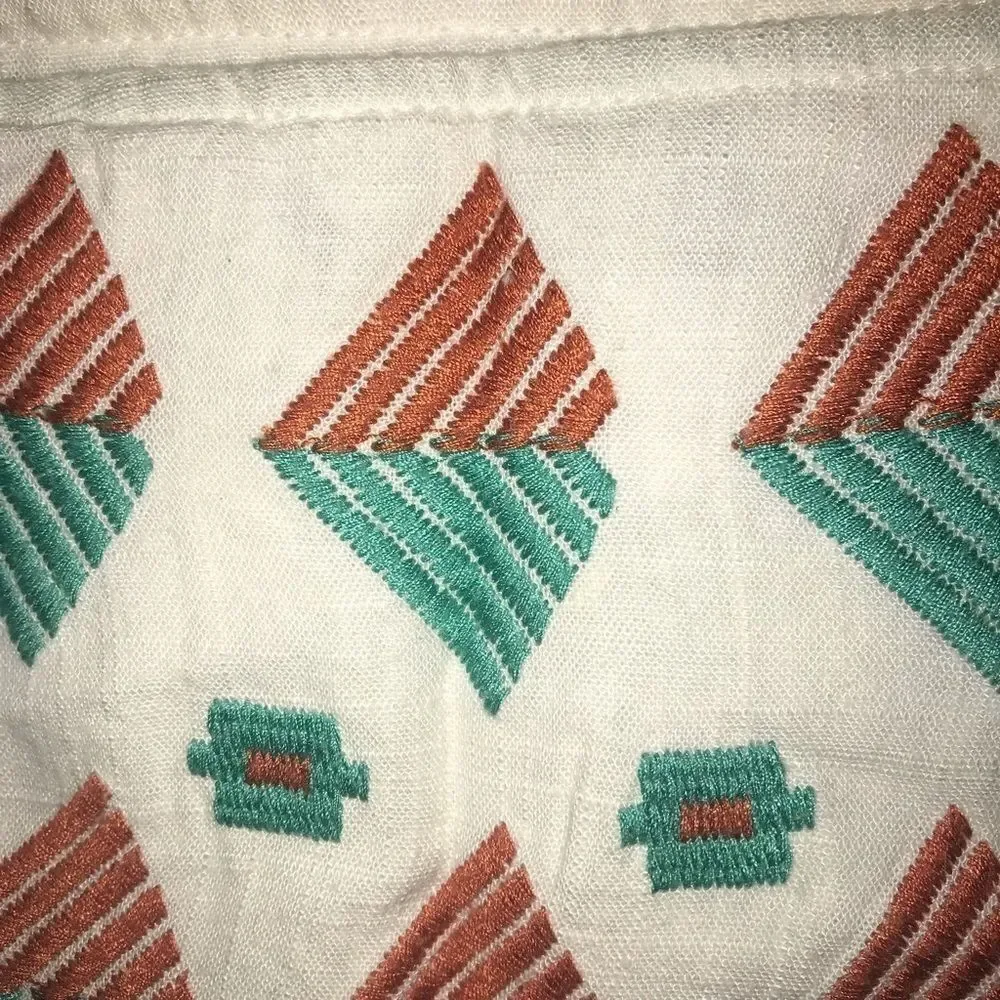 THML White Orange & Turquoise Embroidered Skirt